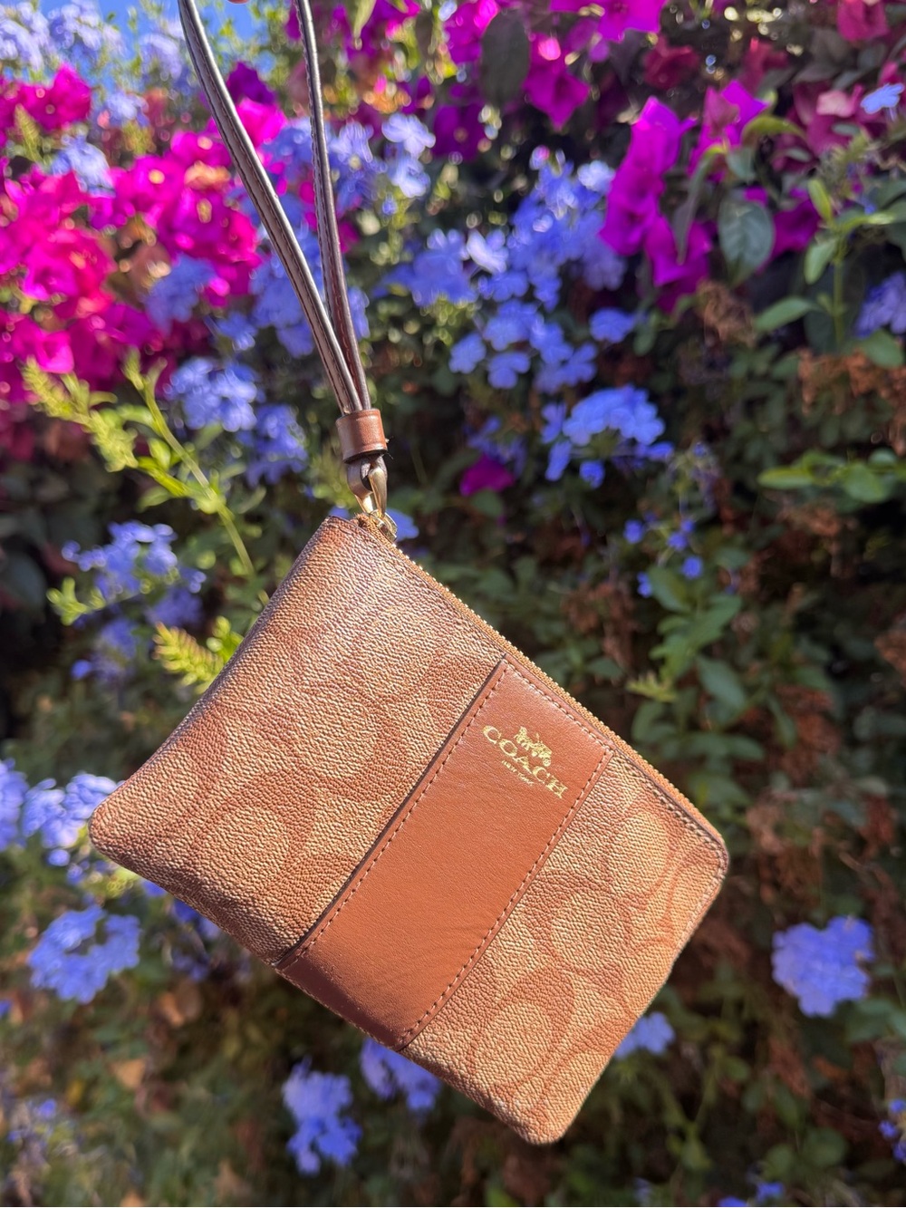 Coach Corner Zip Wristlet in Signature Canvas with Stripe